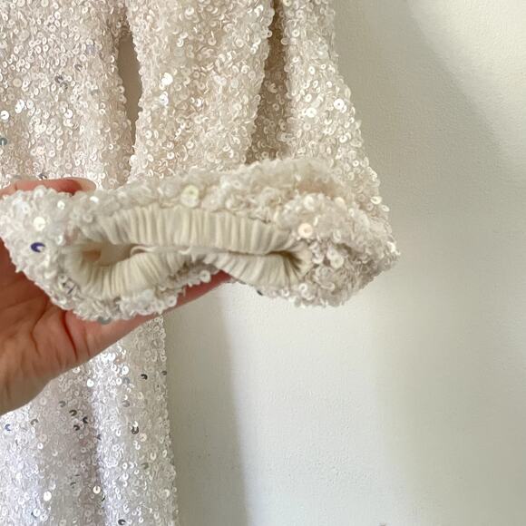 Retrofete Camille Dress Sequin Chiffon Maxi White Embellished Long Sleeve Gown S - Picture 5 of 15